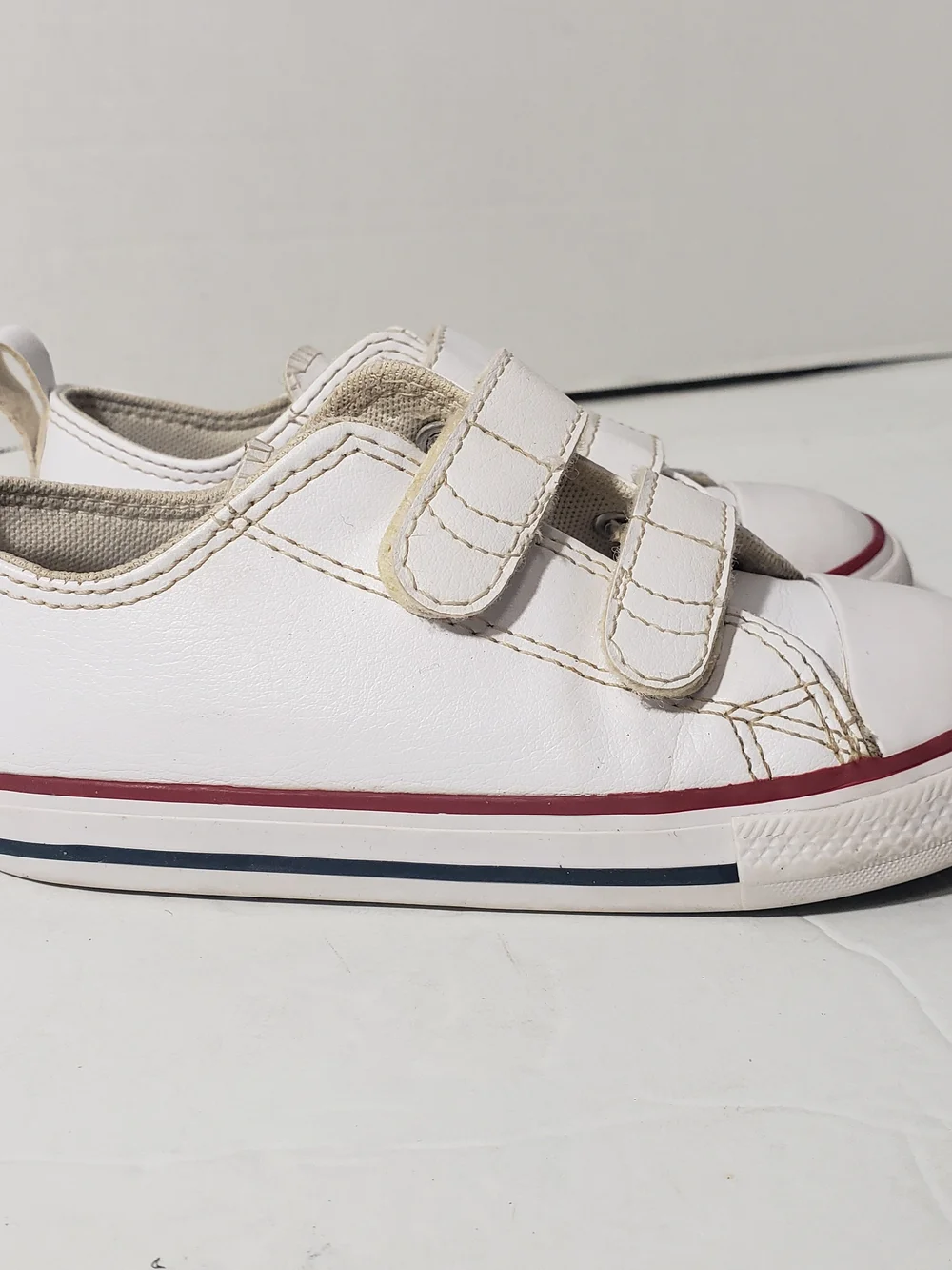 Converse Chuck Taylor Classic White Leather Sneakers Self Straps Sz:10 Unisex